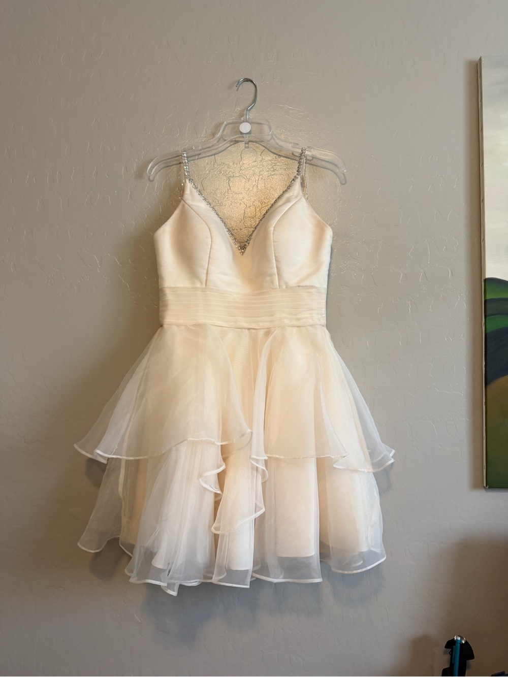 Girls Cream Tiered Tulle Prom Dress with Beaded Straps